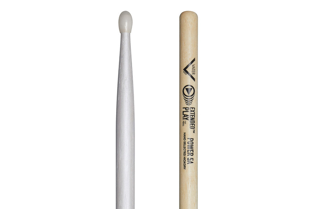 Bacchette per batteria Vater Extended Play Power 5A, hickory, punta in nylon