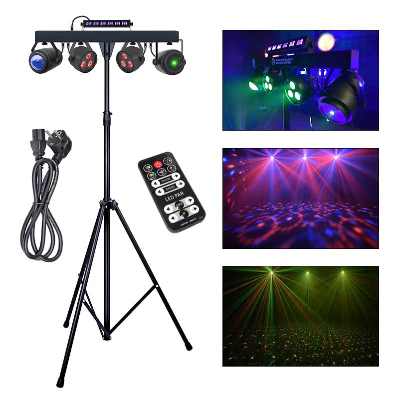 LIGHT4ME T-BAR LED PAR BLOMSTERKUGLE LASER UV STROBE illuminazione da discoteca multieffetto