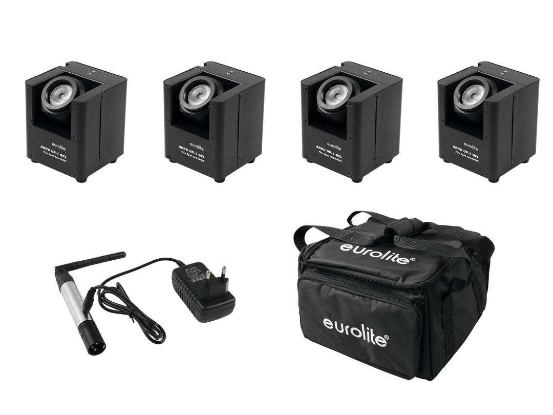 EUROLITE set 4x AKKU UP-1 + SB-4 borsa morbida + trasmettitore wireless QuickDMX