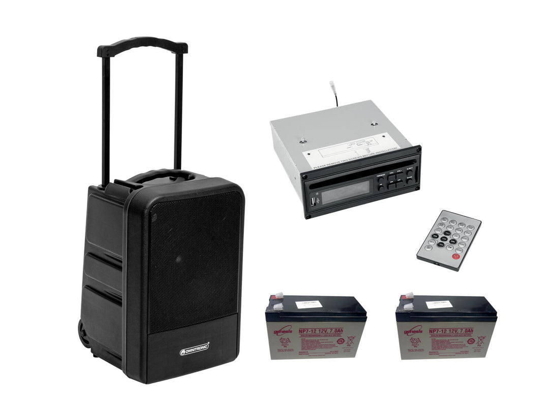 OMNITRONIC Set MOM-10BT4 sistema PA wireless modulare + lettore CD con USB&SD + 2x batteria