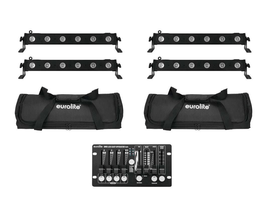 EUROLITE set 4x LED BAR-6 QCL RGBW + 2x Borsa morbida + Controller