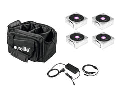 EUROLITE Set 4x AKKU IP Flat Light 1 cromato + Borsa morbida + Caricatore