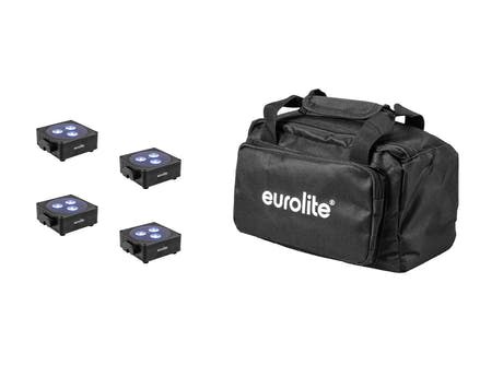 EUROLITE Set 4x AKKU Flat Light 3 bk + Soft Bag