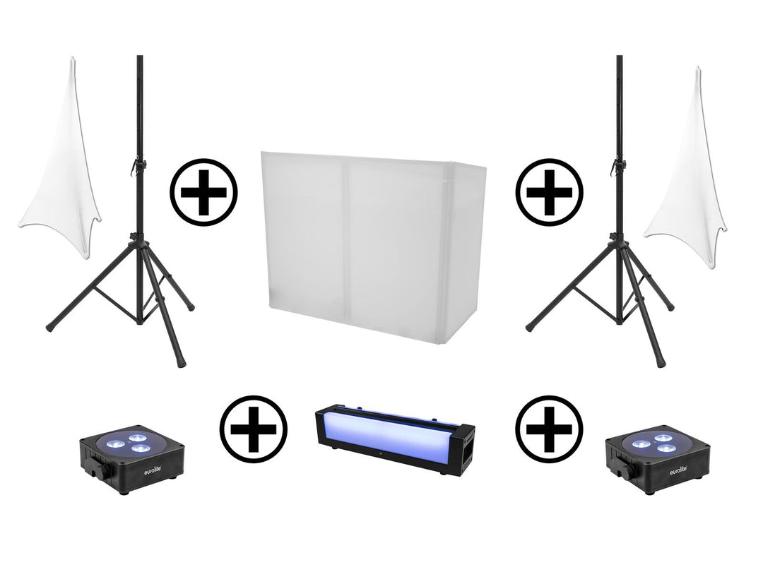 EUROLITE Set AKKU 2x Flat light 3 bk + Bar-6 + Supporti