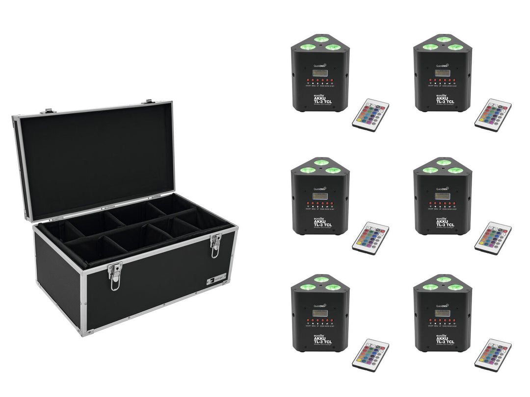 EUROLITE Set 6x AKKU TL-3 TCL Trusslight QuickDMX + Custodia TDV-1