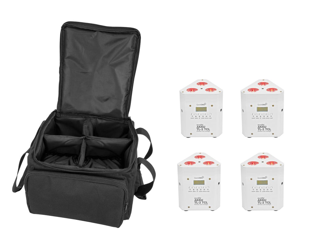 EUROLITE Set 4x AKKU TL-3 TCL bianco + SB-4 Soft Bag
