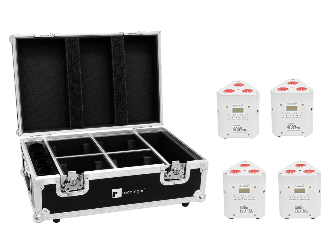 EUROLITE Set 4x AKKU TL-3 TCL white + Case con funzione di ricarica