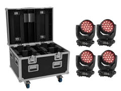 EUROLITE Set 4x LED TMH-X4 Teste Mobile Wash Zoom + EU Case con ruote
