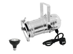 EUROLITE Set PAR-30 Spot argento + PAR-30 230V COB 12W E-27 LED 1800-3000K dim2warm