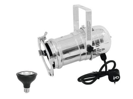 EUROLITE Set PAR-30 Spot argento + PAR-30 230V COB 12W E-27 LED 1800-3000K dim2warm