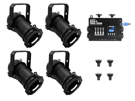 EUROLITE Set 4x PAR-16 Faretto bk dim2warm + EDX-4 DMX RDM LED Dimmer Pack
