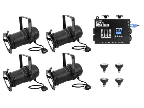 EUROLITE Set 4x PAR-30 Faretto bk dim2warm + EDX-4 DMX RDM LED Dimmer Pack