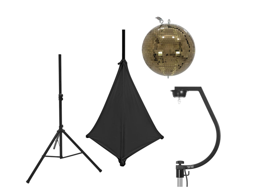 EUROLITE Set sfera a specchi 30cm dorata con stand e cover nera per treppiede