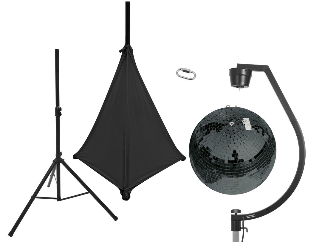 EUROLITE Set sfera a specchi 50cm nera con stand e cover nera per treppiede