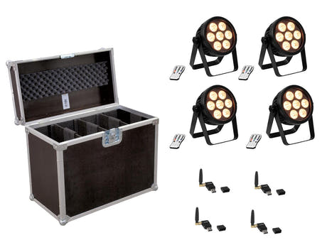 EUROLITE Kit 4x LED 7C-7 Silent Slim spot + USB QuickDMX + case