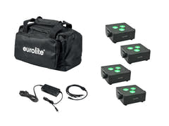EUROLITE Set 4x AKKU IP Flat Light 3 bk + Caricatore + Borsa morbida