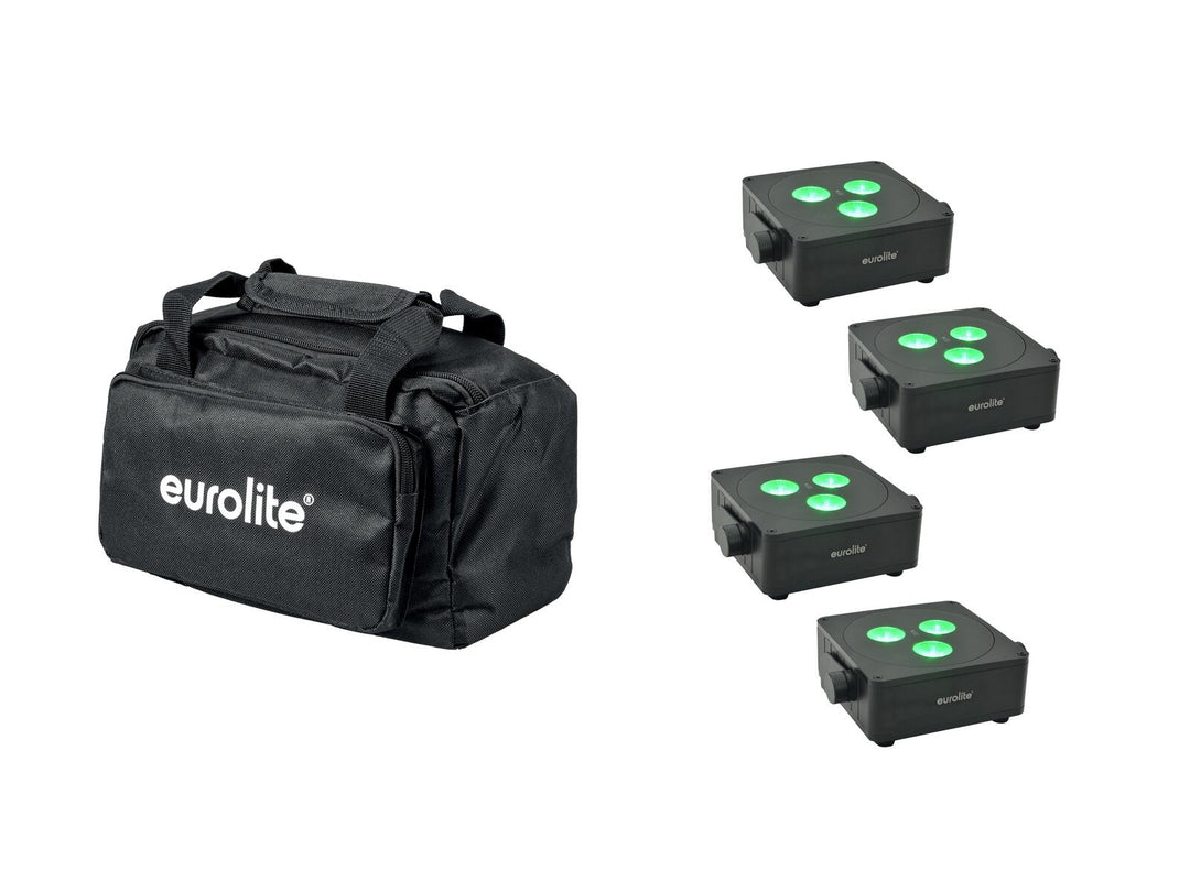 EUROLITE Set 4x AKKU IP Flat Light 3 bk + Borsa Soft