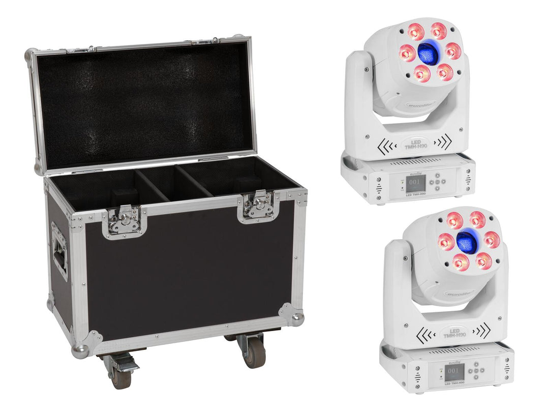 EUROLITE Set 2x LED TMH-H90 Hybrid Teste Mobile Spot/Wash COB bianco + case