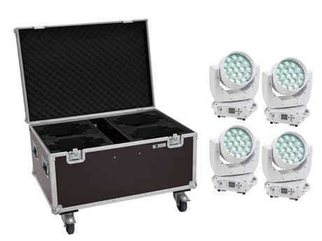 EUROLITE Set 2x LED TMH-X4 Teste Mobile Wash Zoom wh + Custodia EU con ruote