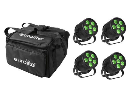 EUROLITE Set 4x LED Silent Par 6 QCL da pavimento bk + Borsa morbida