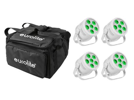 EUROLITE Set 4x LED Silent Par 6 QCL da pavimento wh + Borsa morbida
