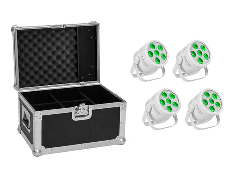 EUROLITE Set 4x LED Silent PAR 6 QCL da pavimento wh + Custodia