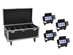 EUROLITE Set 4x AKKU Multiflood IP 8x10W RGBW Wash CRMX + custodia con funzione di ricarica