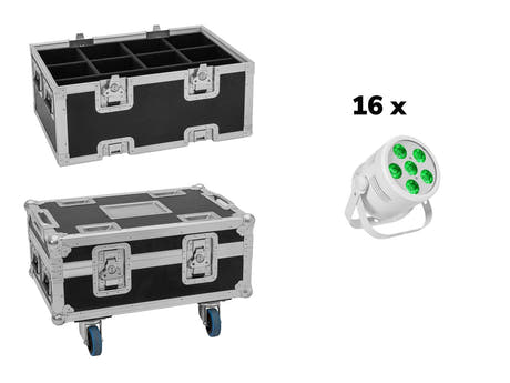 EUROLITE Set 16x LED Silent Par 6 QCL da pavimento bianco + Case