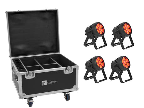 EUROLITE Set 4x AKKU IP PAR 7 QCL CRMX MK2 + Case con funzione di ricarica