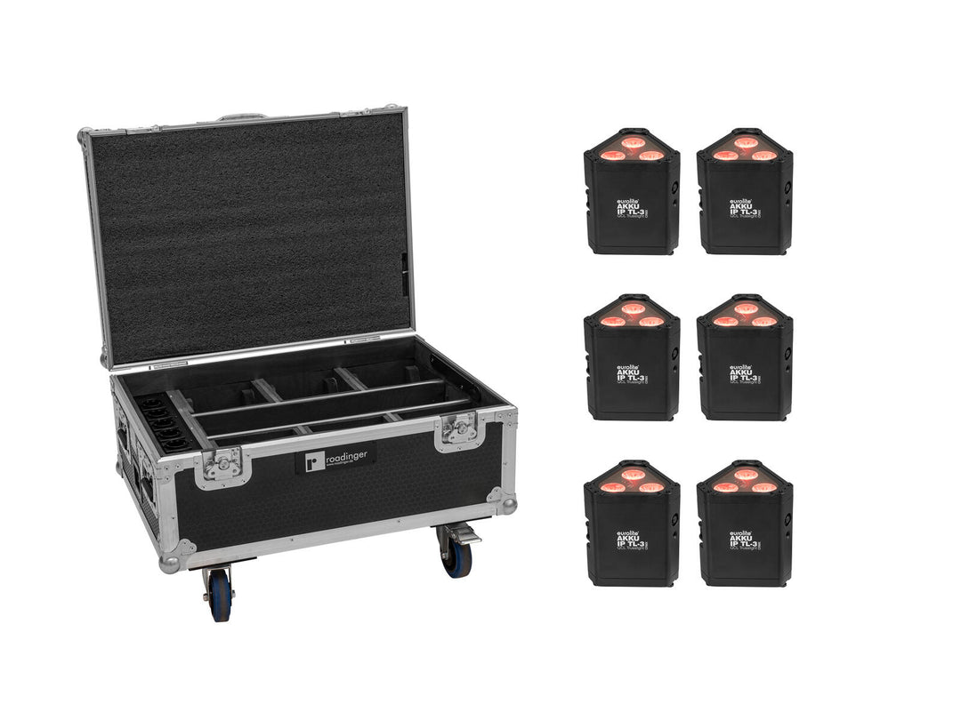 Set EUROLITE 6x AKKU IP TL-3 QCL + Case with wheels and charging function