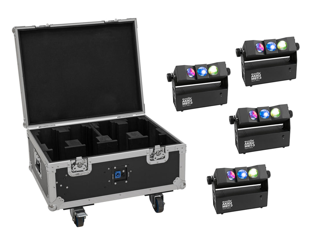 EUROLITE set 4x AKKU MBT-3 Spot MK2 + Flightcase con ruote e funzione di ricarica