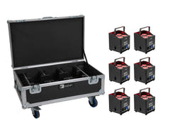 EUROLITE set 6x AKKU UP-4 QCL Spot QuickDMX MK2 + Flightcase con ruote e funzione di ricarica