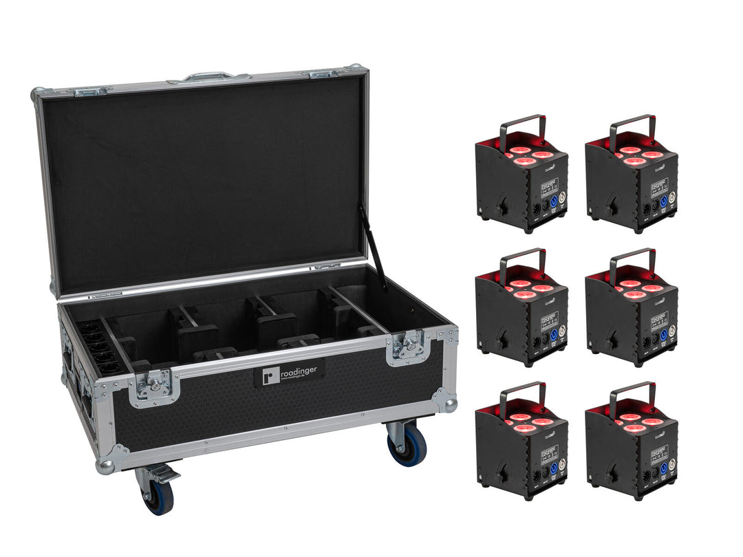 EUROLITE set 6x AKKU UP-4 QCL Spot QuickDMX MK2 + Flightcase con ruote e funzione di ricarica