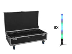 EUROLITE Set 8x AKKU IP Pixel Tube 360° PRO CRMX + Flightcase con ruote e funzione di ricarica