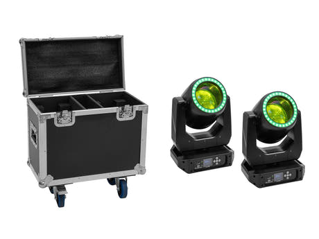 EUROLITE Set 2x LED TMH-B120 Hypno Teste Mobile Beam + Flightcase con ruote