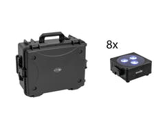 EUROLITE Set 8x AKKU Flat Light 3 bk + custodia in plastica con trolley