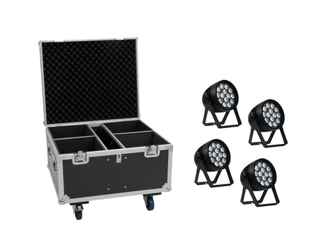 EUROLITE Set 4x AKKU IP PAR 14 HCL QuickDMX + valigia rigida
