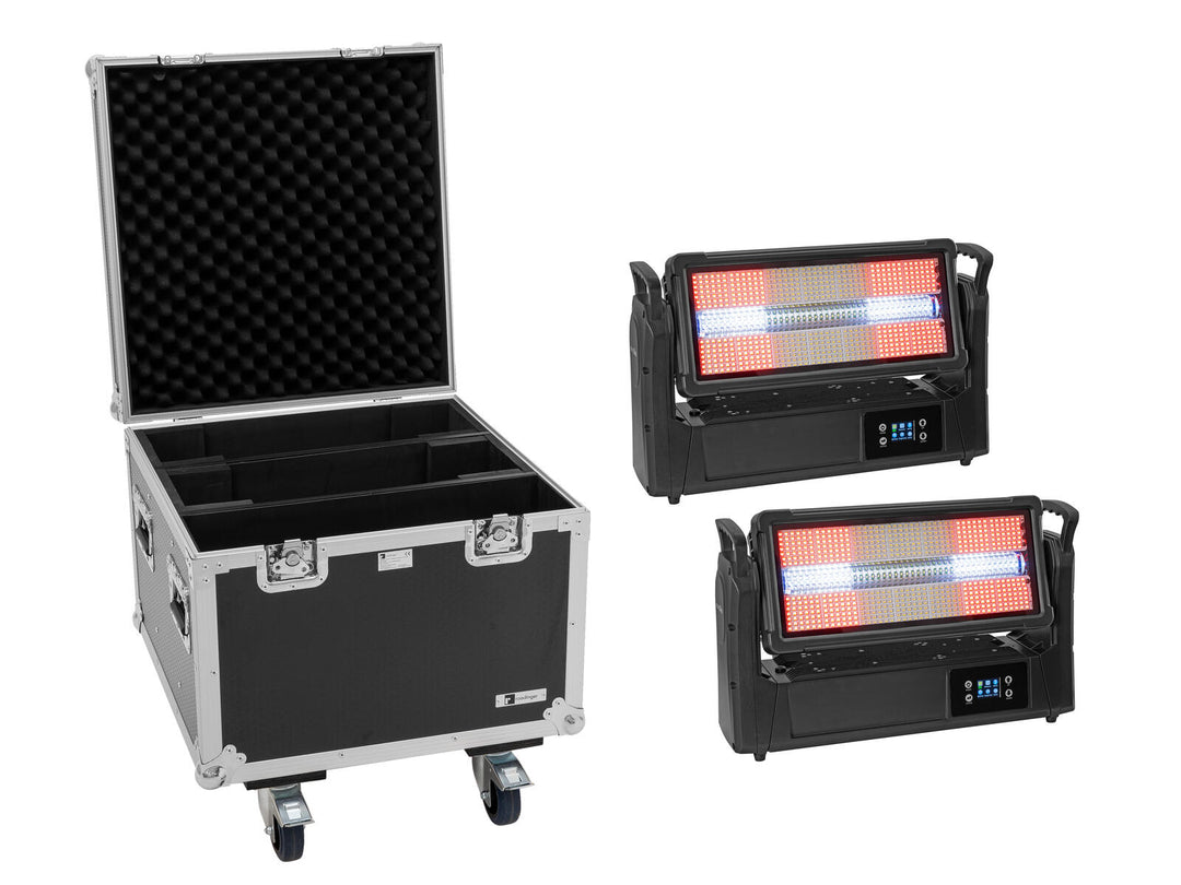 EUROLITE Set 2x LED IP Mega PIX Strobe 714 SWING + flightcase con ruote