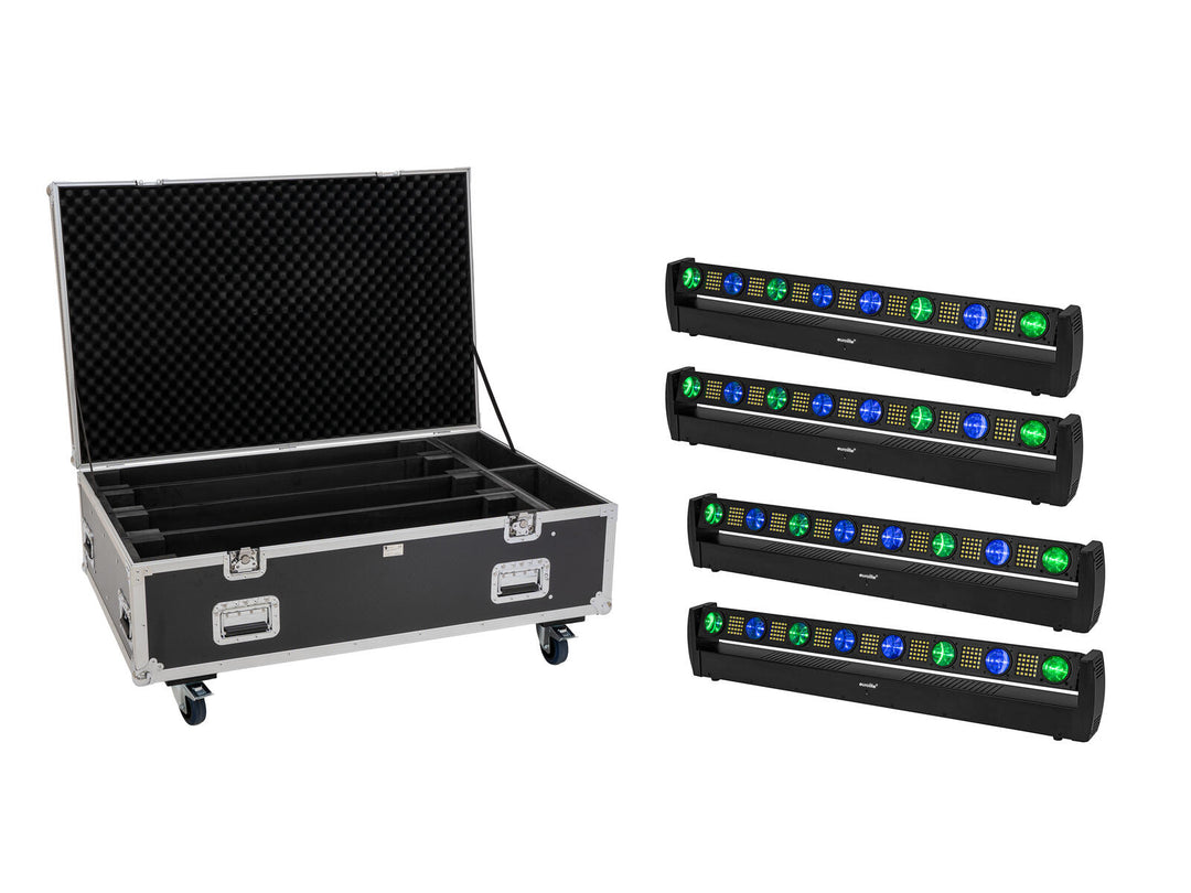 EUROLITE Set 4x LED BAR-8 SWING QCL bar + Flightcase con ruote