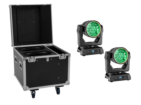 EUROLITE set 2x LED IP TMH-W285 Hypno Teste Mobile Wash + Flightcase con ruote