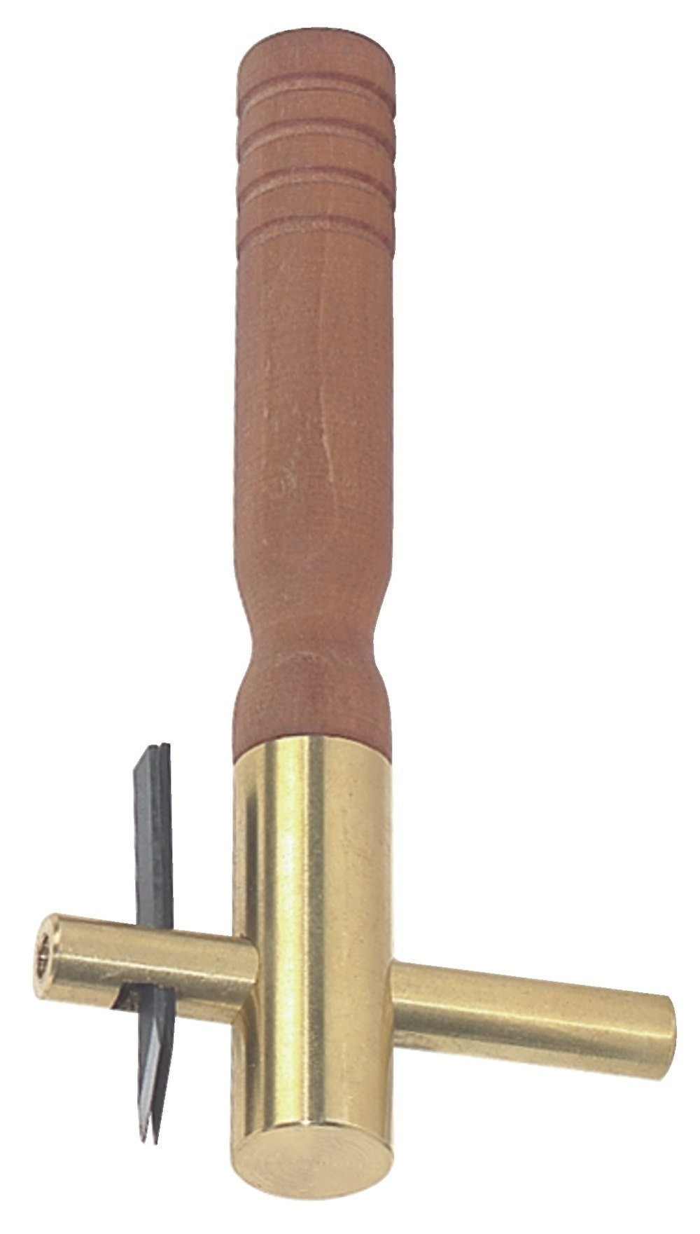 Utensile da intaglio GEWA con corpo in ottone, due lame in acciaio e manico in legno