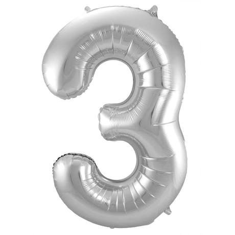 Palloncino a Forma di Numero 3 (Argento, 86 cm)
