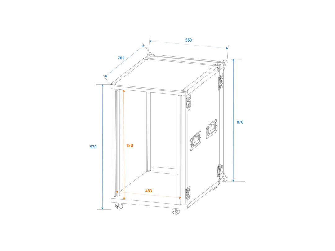 ROADINGER Rack per amplificatore PR-2ST, 18U, 57cm con ruote