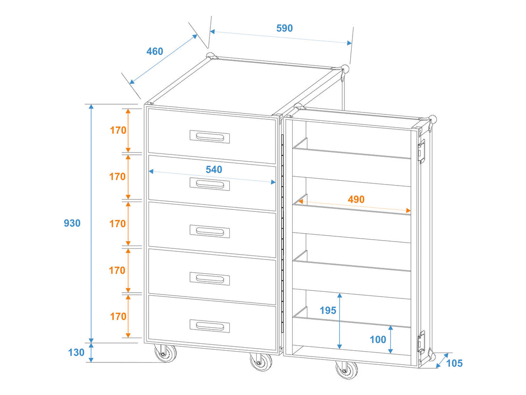 ROADINGER TSF-1 Universal Drawer Case con ruote