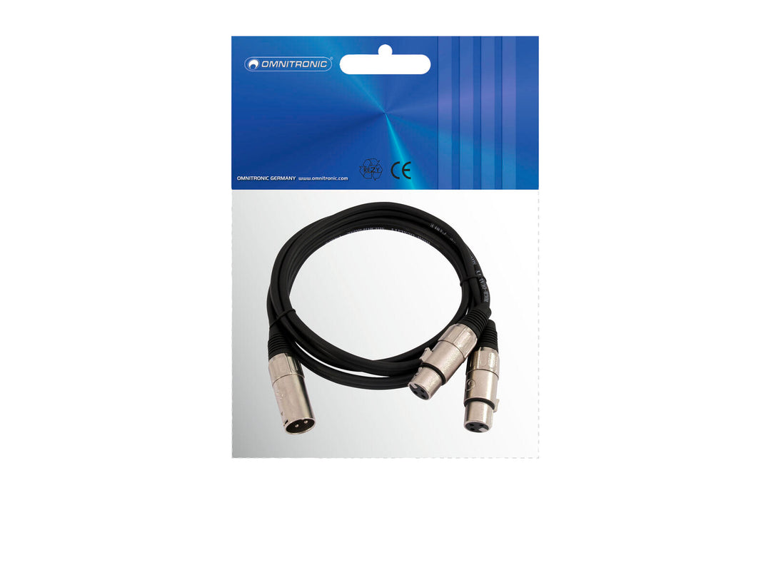 OMNITRONIC Cavo adattatore XLR(M)/2xXLR(F) 0.5m bk