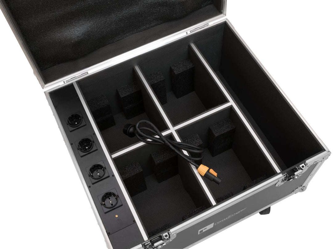 ROADINGER Flightcase 4x AKKU IP PAR 7 QCL WDMX con funzione di ricarica