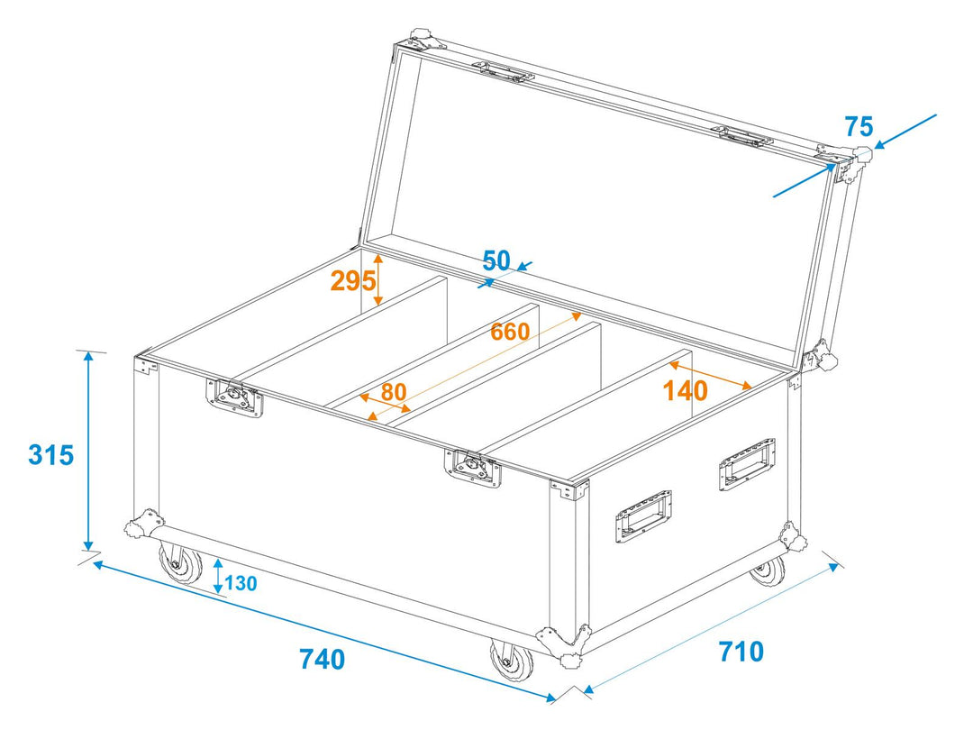 ROADINGER Flightcase 4x LED PLL-480 con ruote