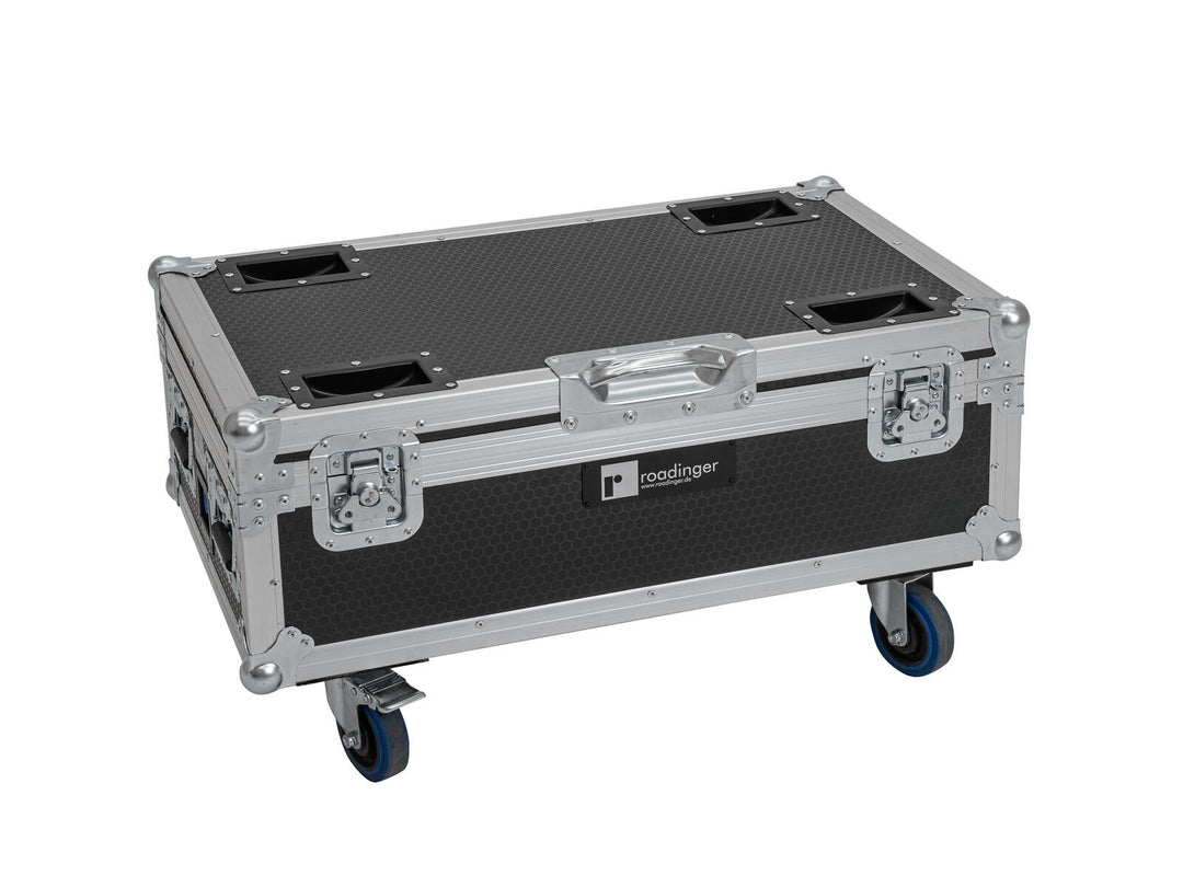 ROADINGER Flightcase 6x AKKU UP-4 QCL Spot QuickDMX MK2 con funzione di ricarica e ruote
