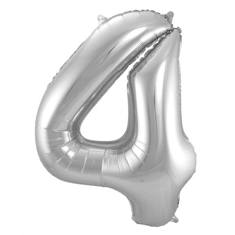 Palloncino a Forma di Numero 4 (Argento, 86 cm)