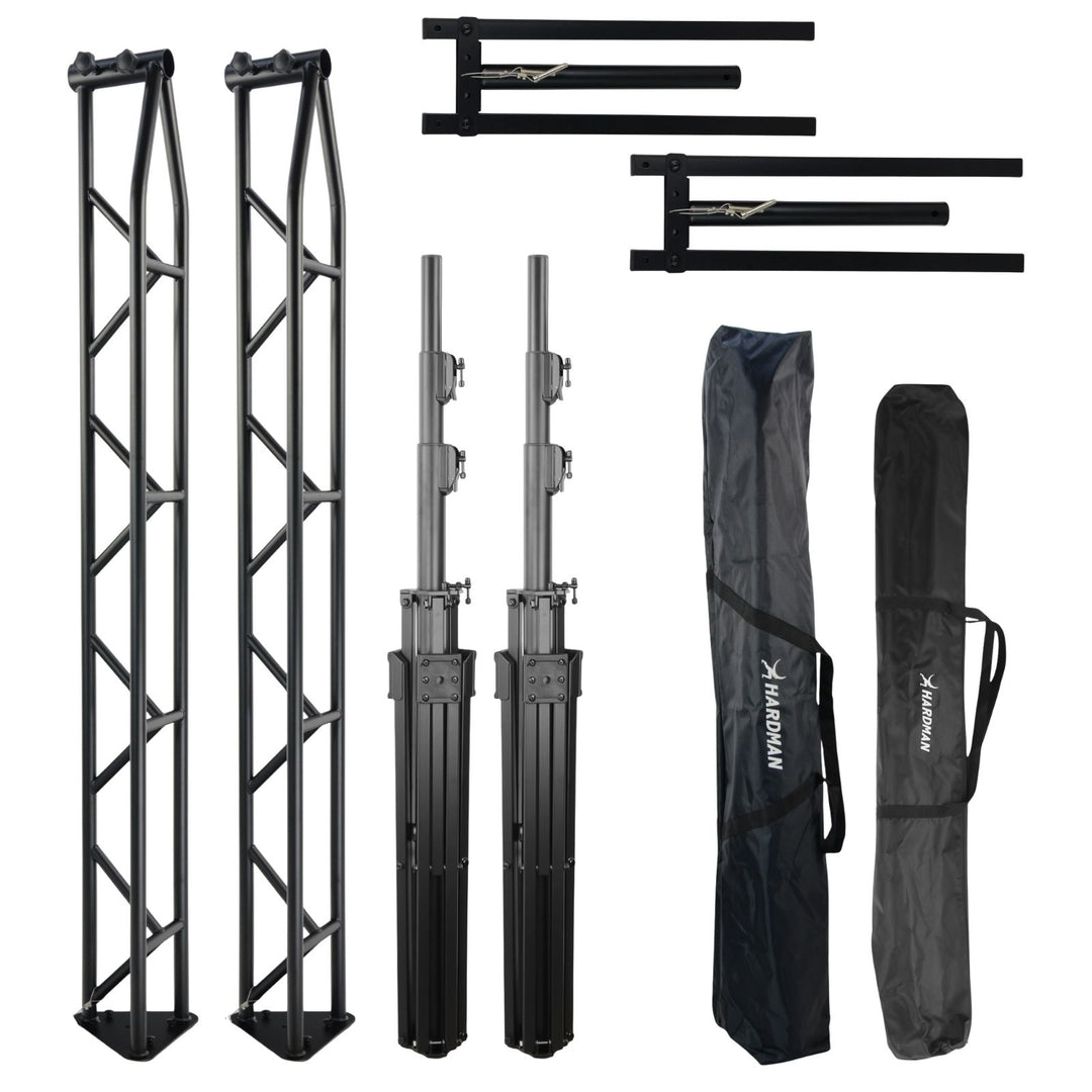 Hardman SDLS8 traliccio luci su supporti, alto 3,5 m e largo 3 m, due borse